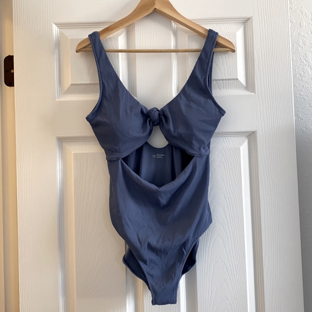 Aerie blue one piece bathing suit with cutout